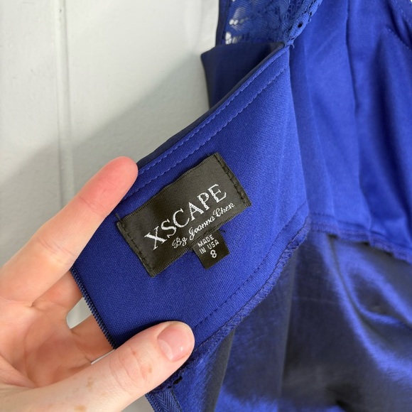 Xscape Cap-Sleeve Lace Ruched Gown Dress Event Evening Royal Blue Women’s Size 8 - Picture 7 of 9